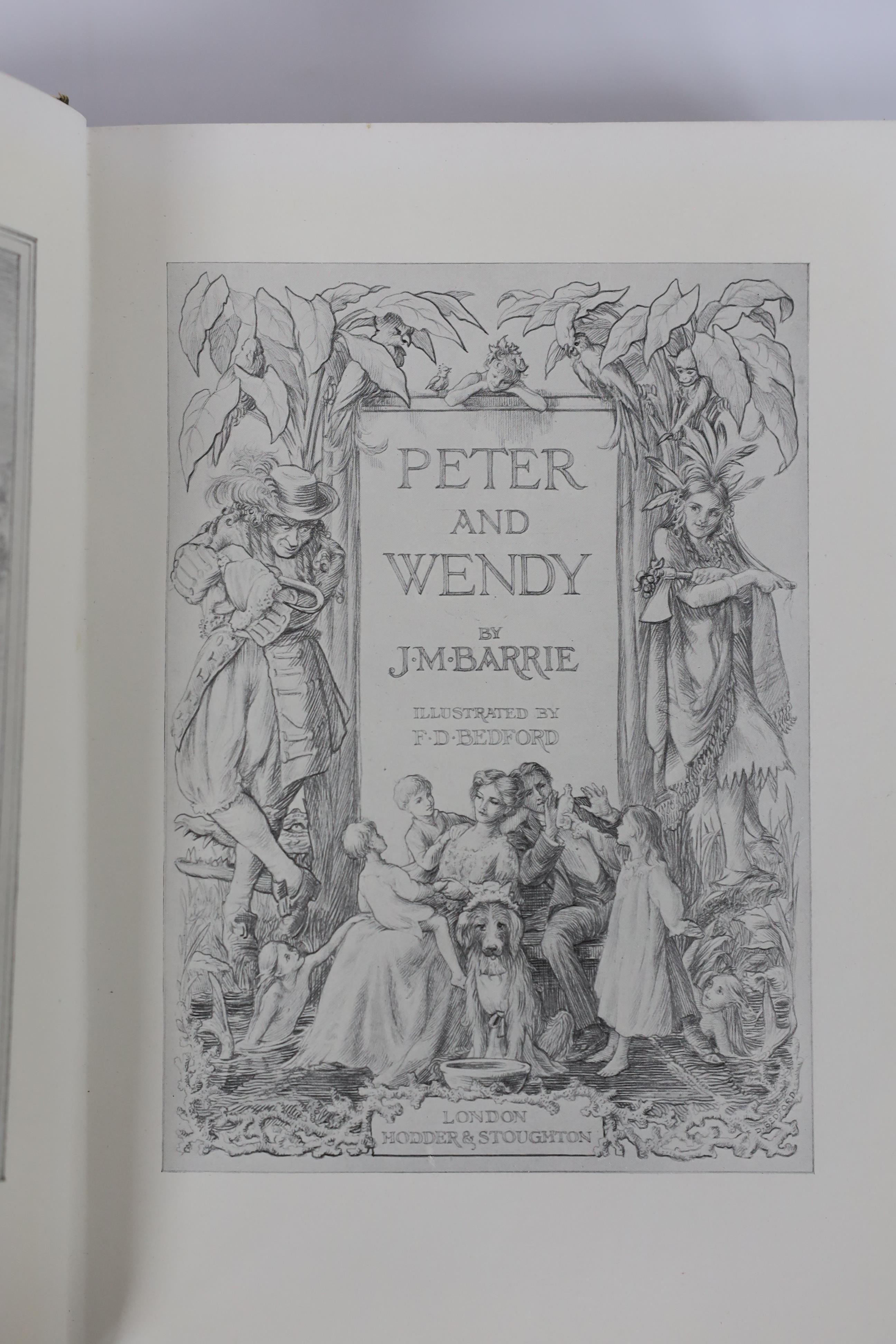 Barrie, J.M - Peter and Wendy, 1st edition, 8vo, original pictorial green cloth gilt, frontispiece, pictorial title and 11 full-page plates, all by F.D. Bedford, Hodder & Stoughton, London, 1911